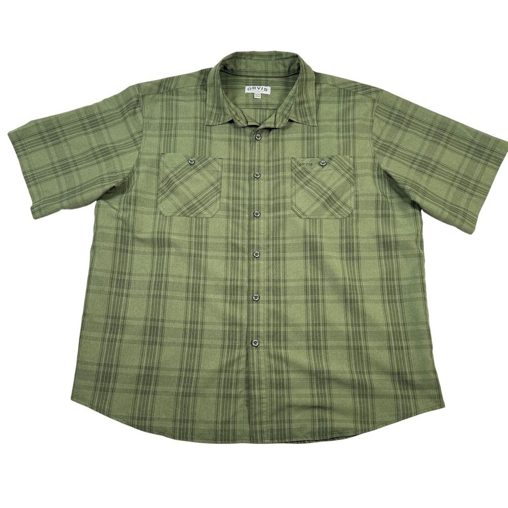 Orvis Green Plaid Short Sleeve Button Front Shirt Men’s XXL Outdoor Fishing